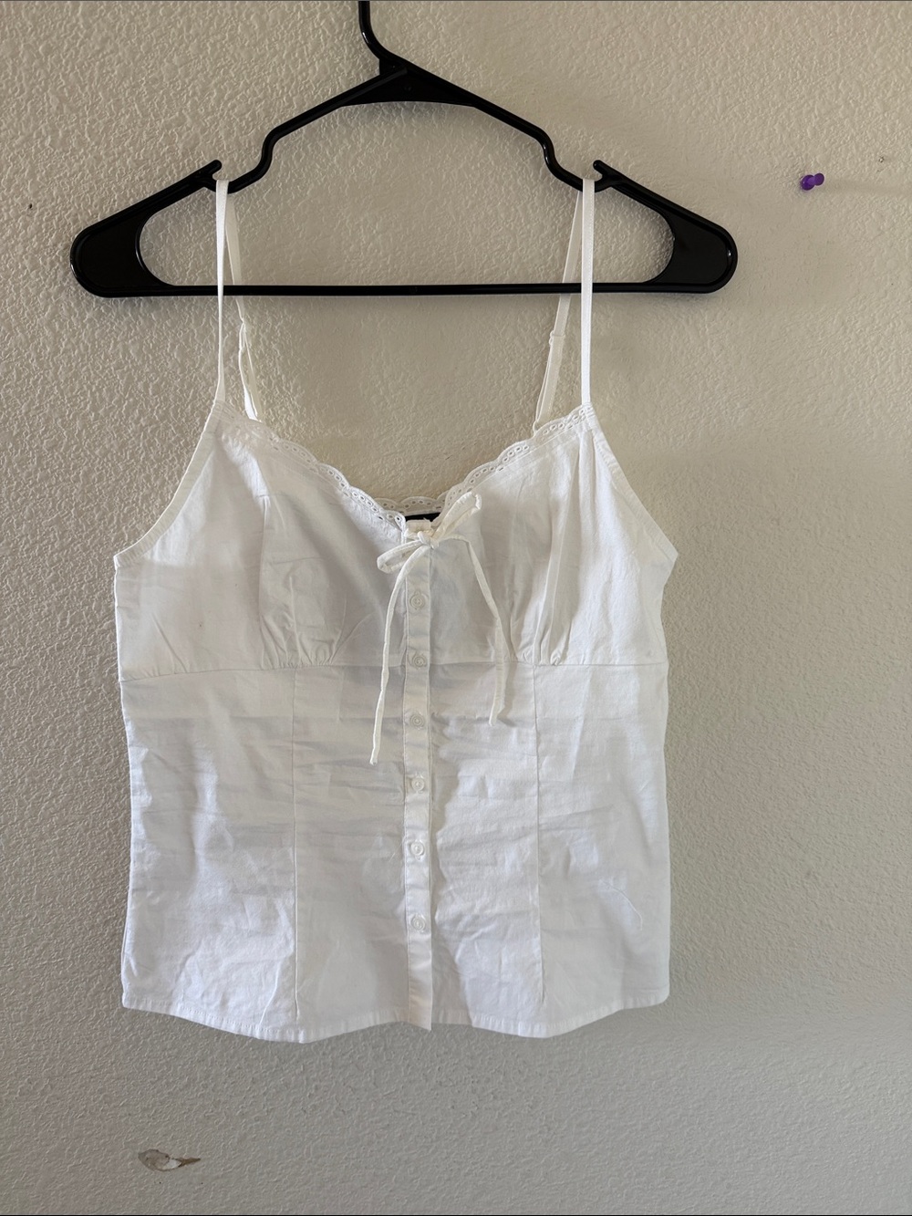Brandy melville White Lace-Trim Button Front Cami Top